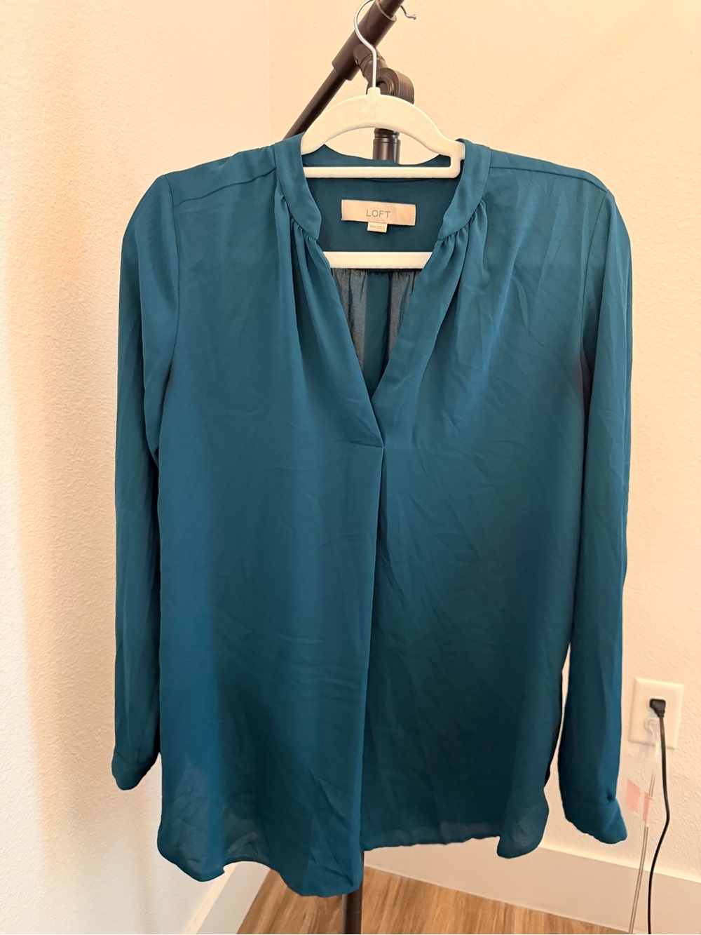 LOFT Teal V-Neck Long-Sleeve Blouse